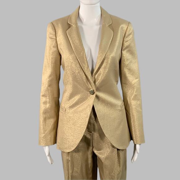 EMPORIO ARMANI Size M Gold Metallic Notch Lapel Pantsuit - Picture 1 of 10